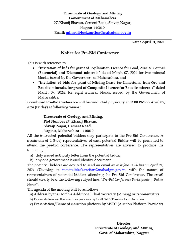 Pre-Bid - Conference - Notice - Phase - XIII | PDF | Mining | Auction