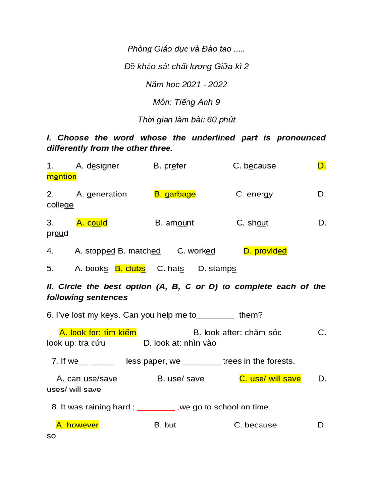English 9 Midterm Exam 2021-2022 | PDF | Supermarket | Smoking