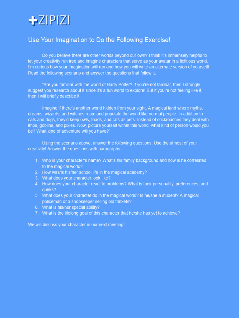 Creative Writing: Imagining Your Avatar | PDF