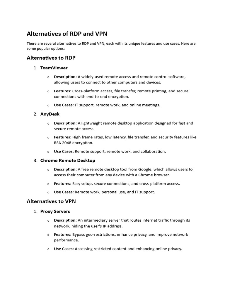 RDP and VPN Alternatives Overview | PDF | Computer Network | Virtual ...