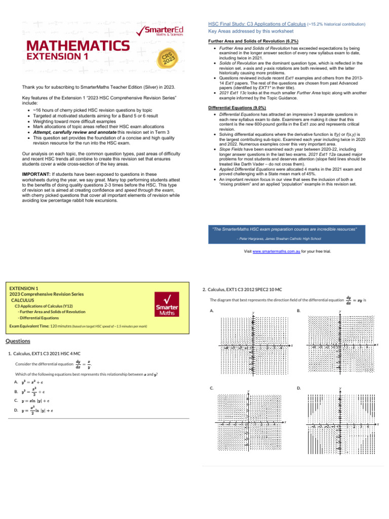 2023 HSC CRS EXT1 C3 App+Cal | PDF | Calculus | Volume