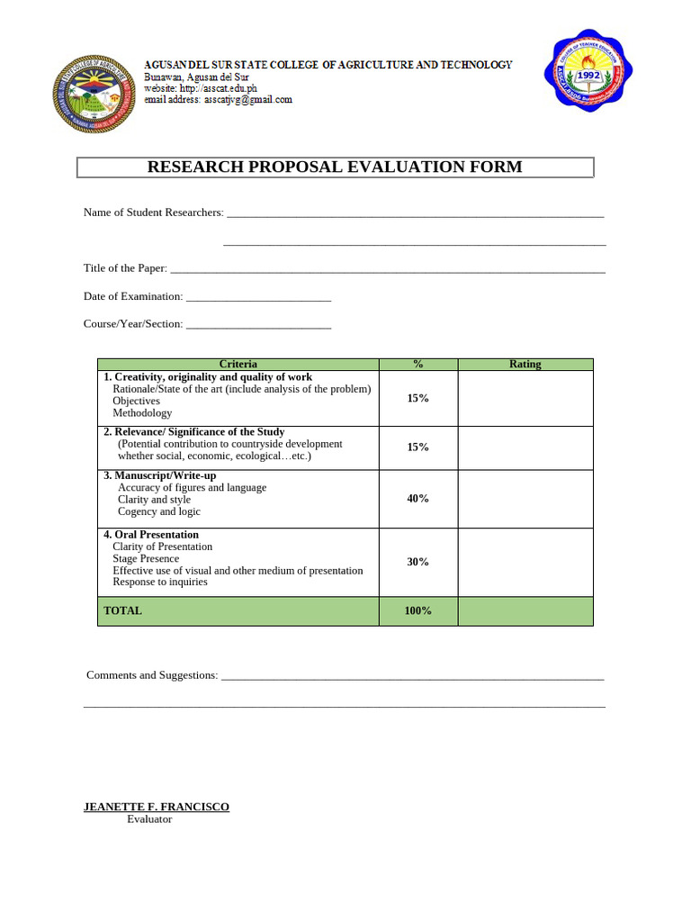 Research Proposal Evaluation Criteria | PDF
