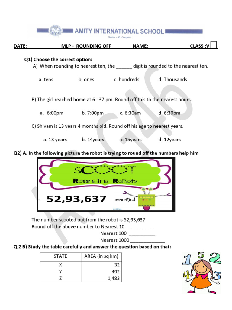 Rounding Off Practice for Class V | PDF