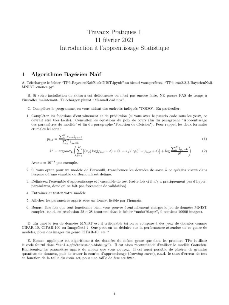TP1 : Algorithme Bayésien Naïf en Python | PDF | Apprentissage ...