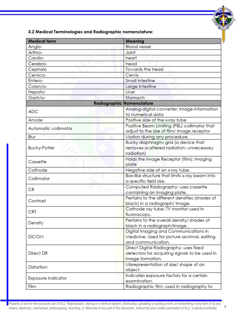 Medical Terminologies and Radiographic Nomenclature | PDF | Radiography ...