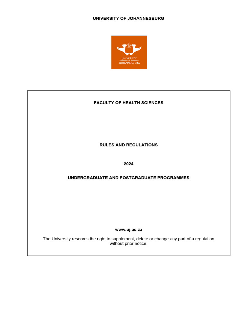 UJ Health Sciences Rules 2024 | PDF | Vaccines | Academic Degree