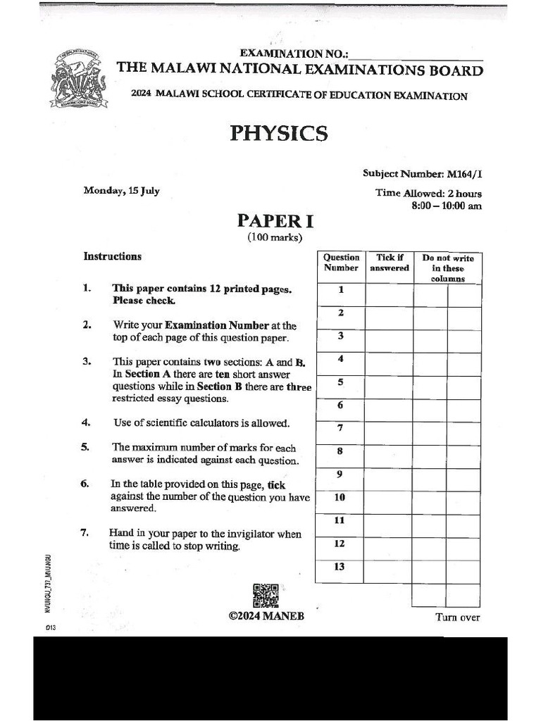 Physics Msce Paper L 2024 | PDF