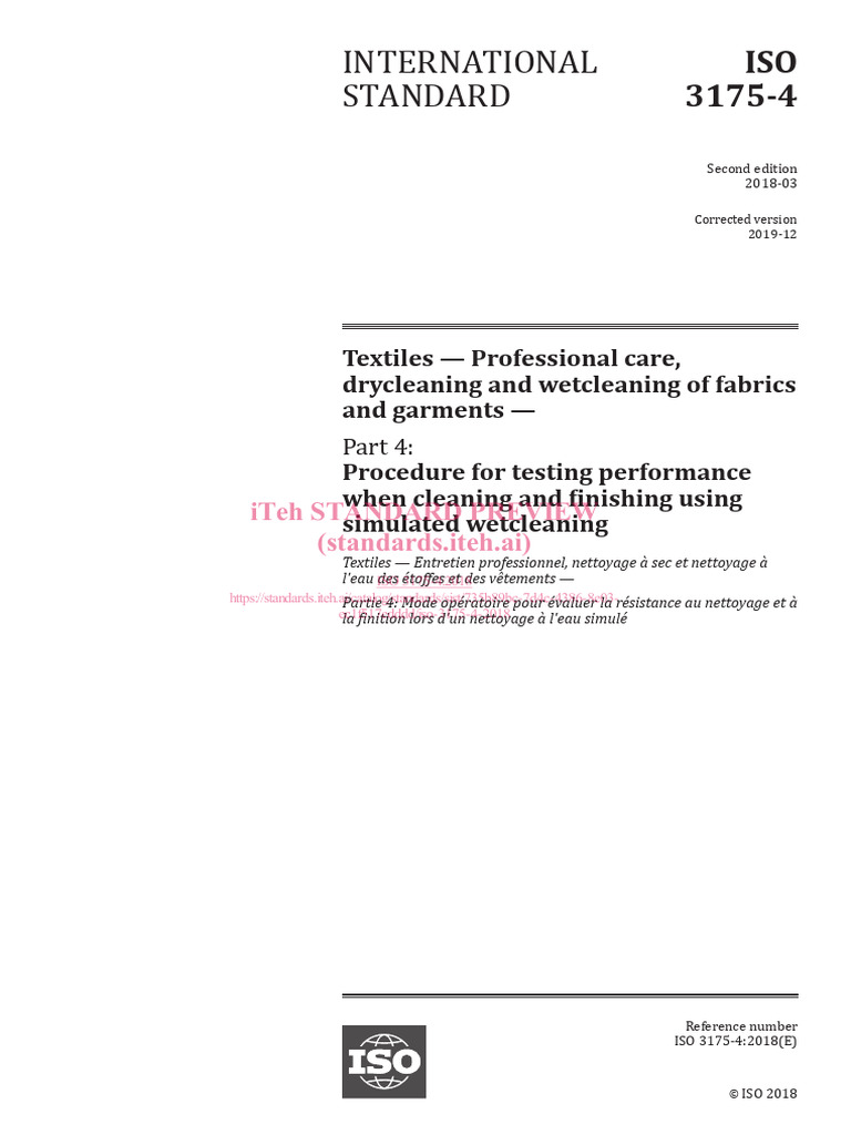 ISO 3175-4: Wetcleaning Performance Test | PDF | International ...