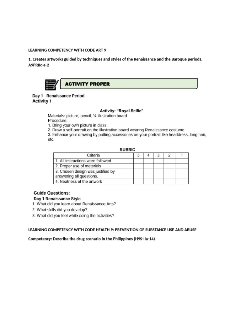 Learning Competency With Code Art 9 | PDF