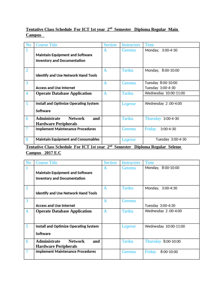 TVET Schedule For 1st Year 2nd Term | PDF | Human Resource Management ...