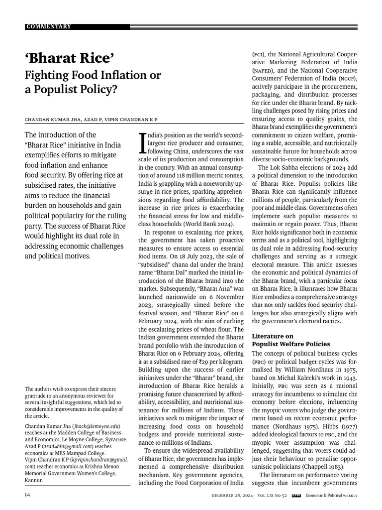Bharat Rice Fighting Food Infl Ation or A Populist Policy | PDF ...