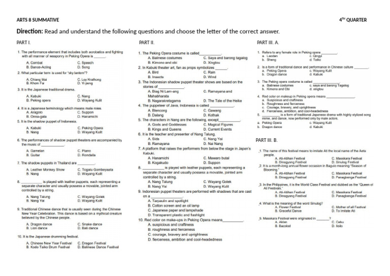 Arts 8 Summative 4TH Quarter | PDF
