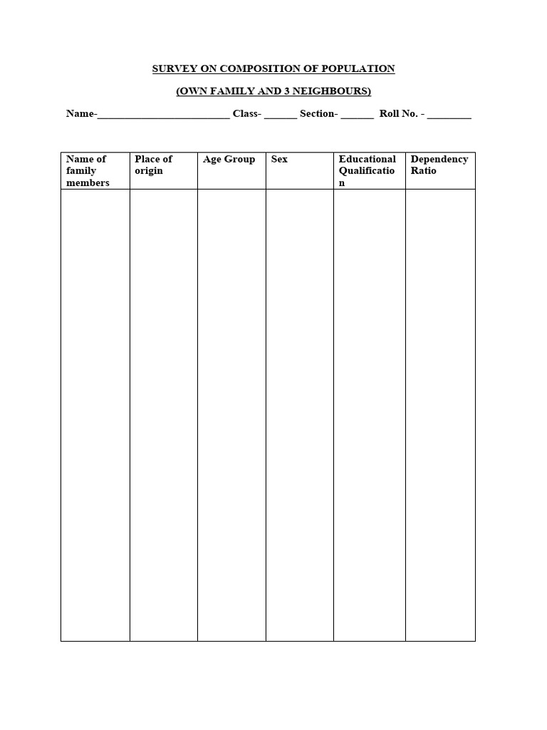 Population Composition Survey Template | PDF