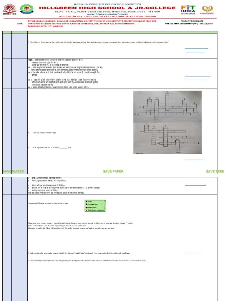 Class 8 Holiday Homework Guidelines | PDF | Cell (Biology) | Computer ...