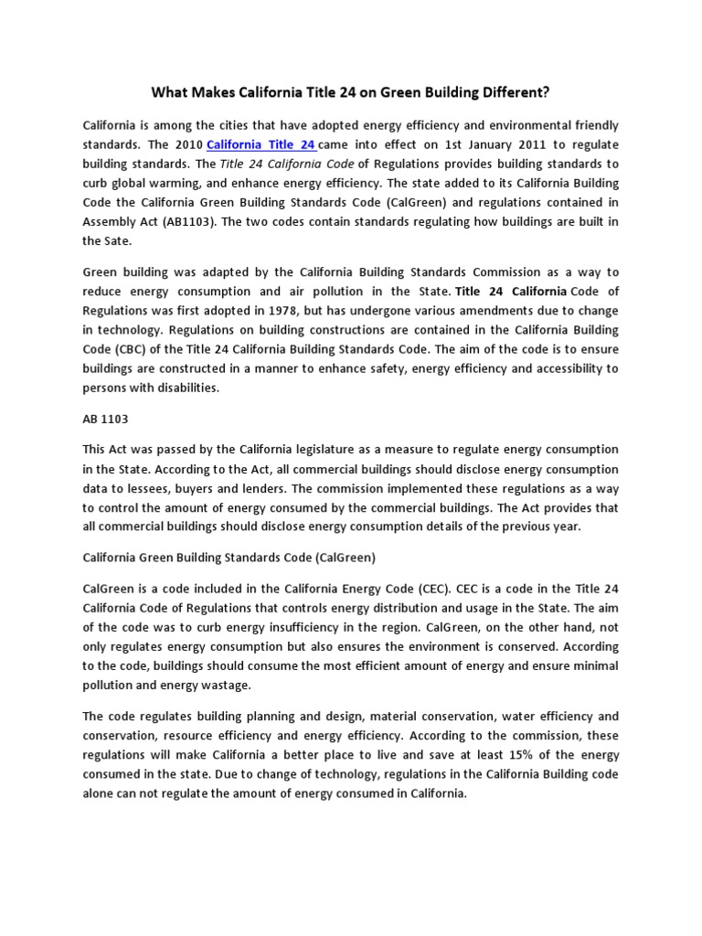 What Makes California Title 24 On Green Building Different Pdf