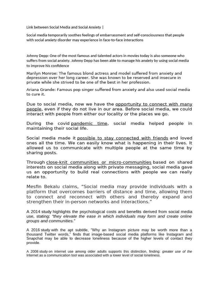 Link Between Social Media and Social Anxiety | PDF | Loneliness ...