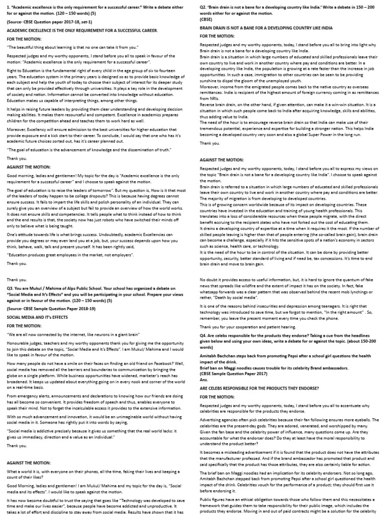 CBSE Debate Topics for Students | PDF | Human Capital Flight | Knowledge