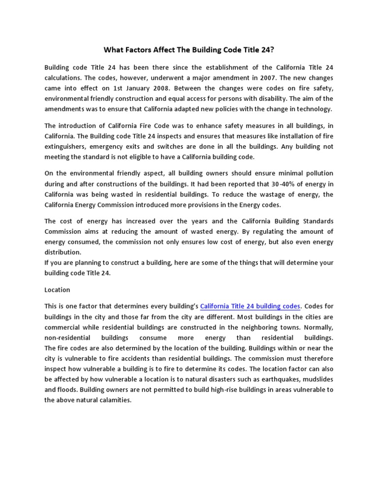 What Factors Affect The Building Code Title 24 | PDF | Building Code ...
