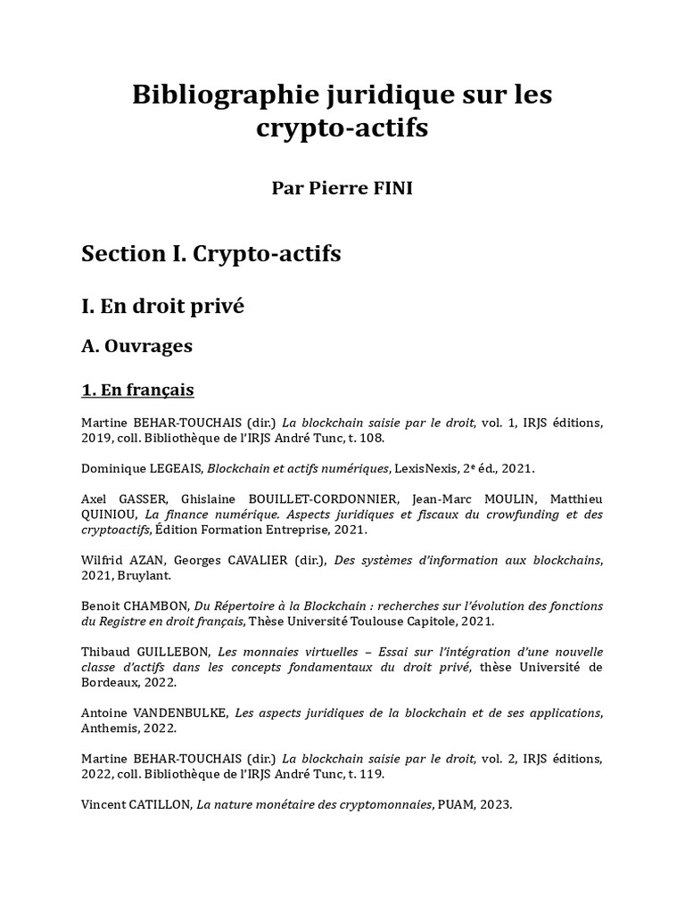 Bibliographie Juridique des Crypto-Actifs | PDF | Banques | Crytomonnaies