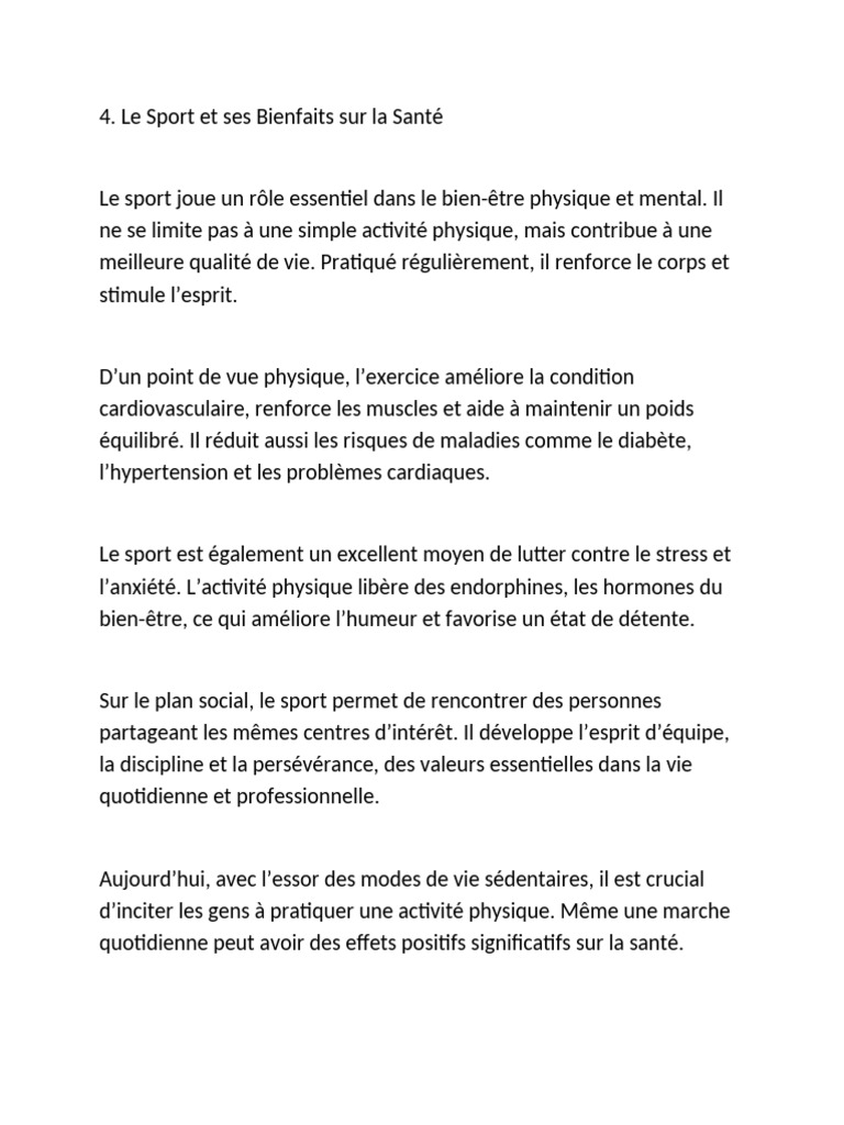 Bienfaits du Sport sur la Santé | PDF