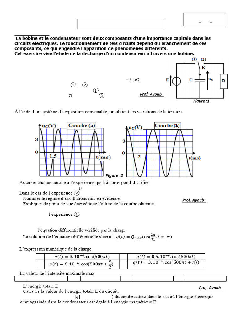 Étude des Circuits RLC et Décharges | PDF | Condensateur | Tension ...