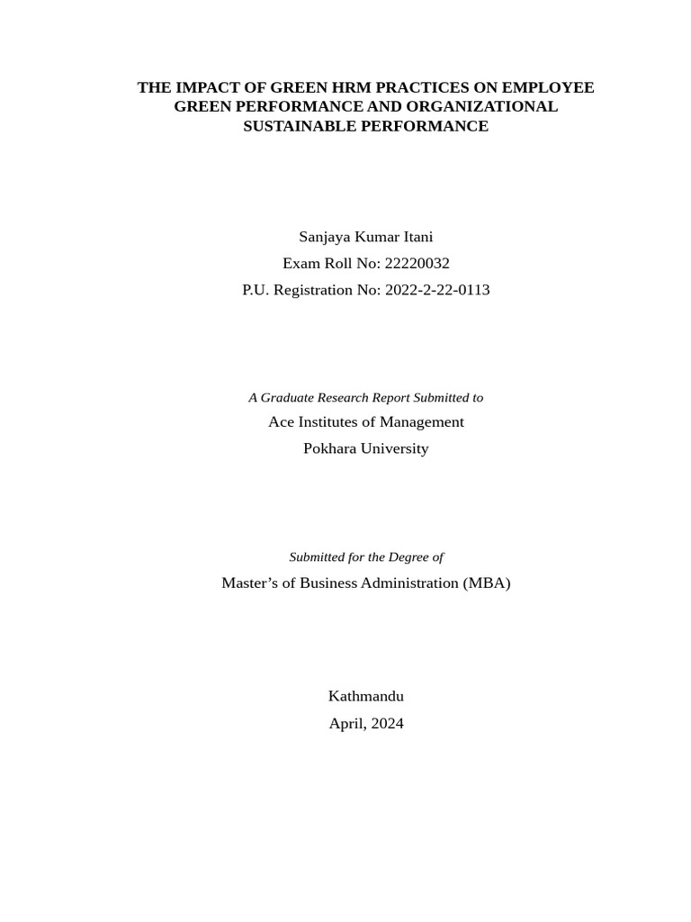 Green HRM's Role in Employee Performance | PDF | Methodology | Human ...