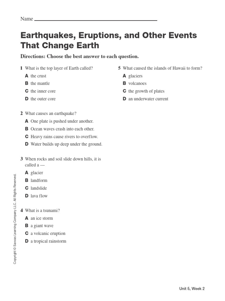 Unit 5 Week 2 Quiz (Print) | PDF | Volcano | Types Of Volcanic Eruptions