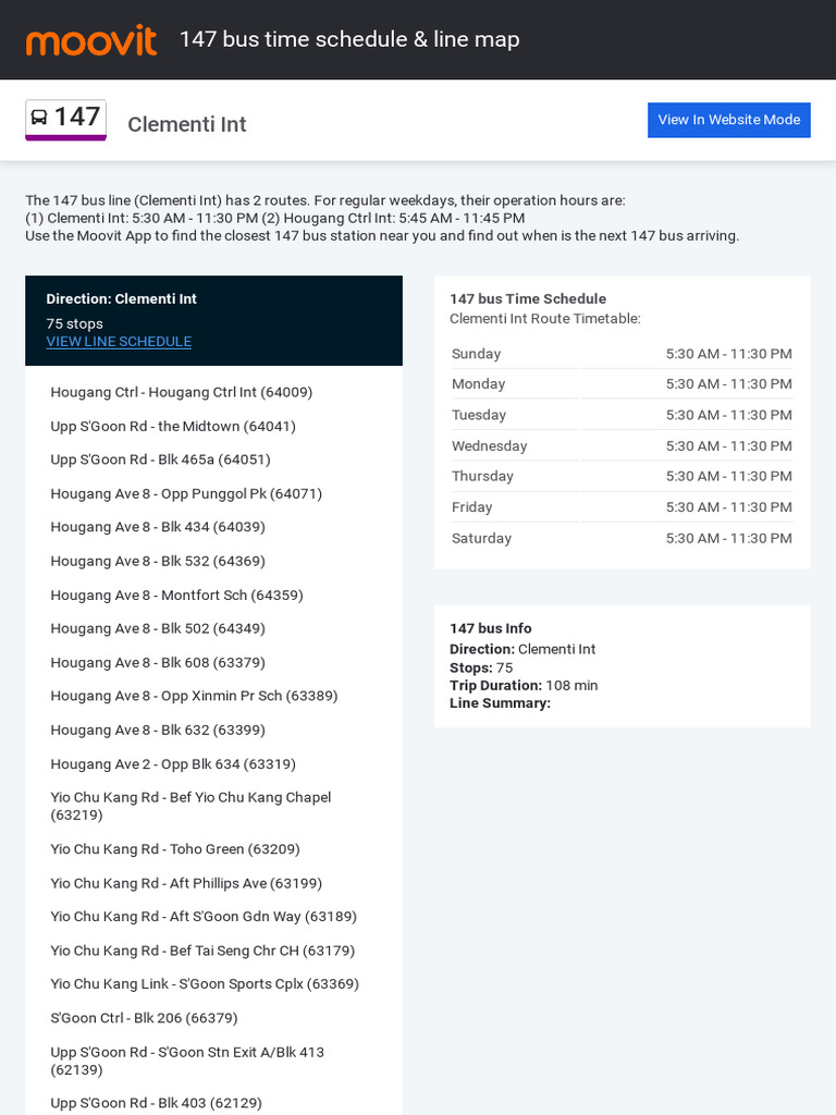 Clementi Int: 147 Bus Time Schedule & Line Map | PDF | Transport ...