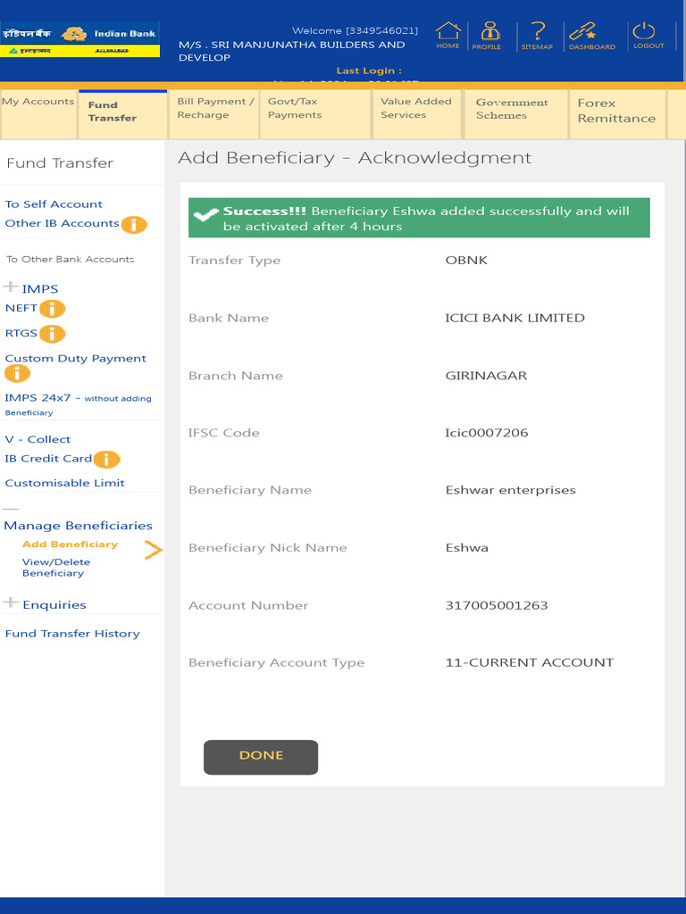 OBNK Transfer Setup for Andhra Bank | PDF