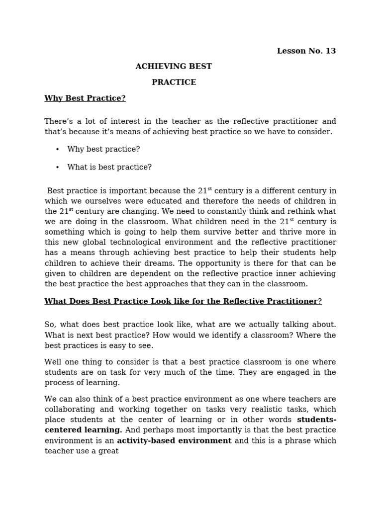 EDU406 Lesson 13 | PDF | Teachers | Reflective Practice
