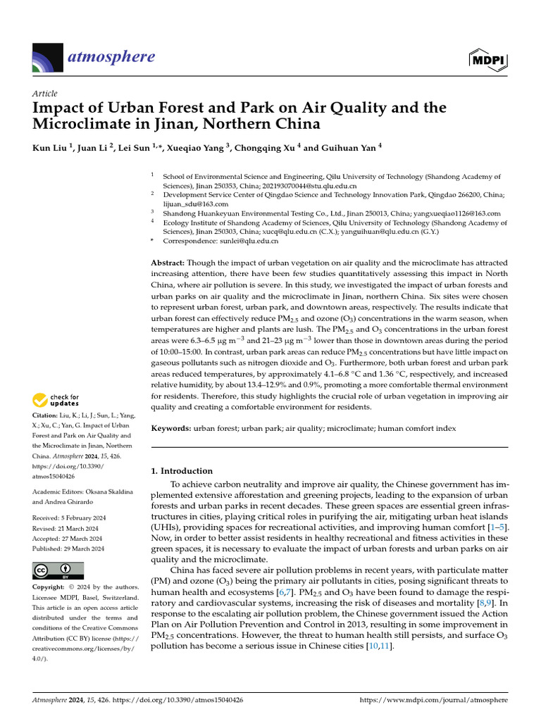 Urban Forests' Impact on Jinan Air Quality | PDF | N Ox | Air Pollution