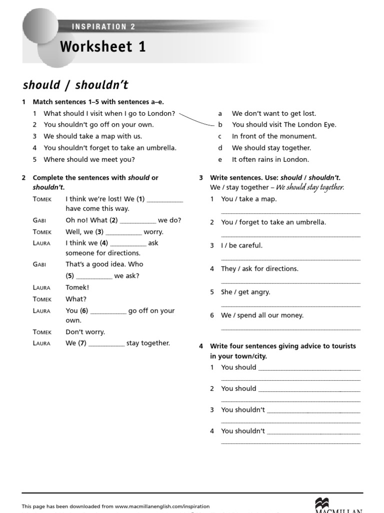 Worksheet 1: Should / Shouldn't | PDF