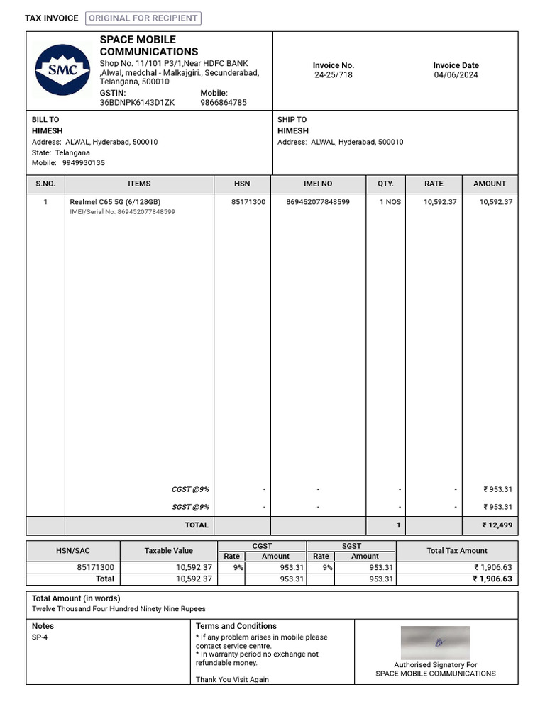 HIMESH Sales Invoice 24-25-718 | PDF | Currency | Trade