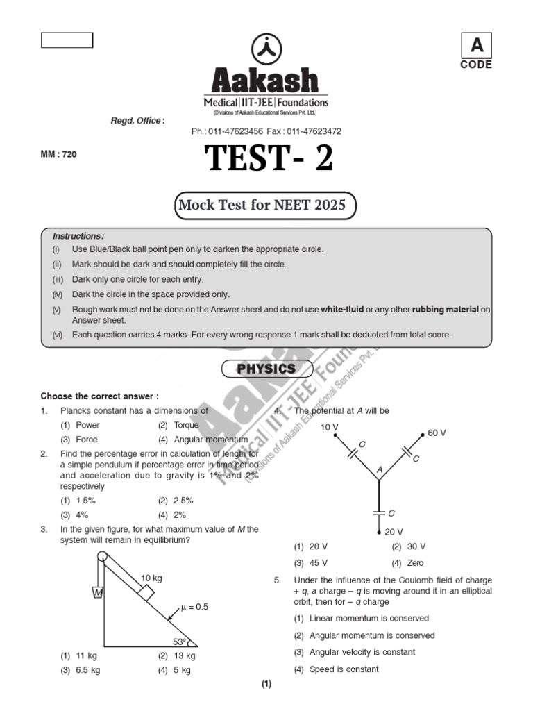 NEET 2025 Physics Mock Test Questions | PDF | Gases | Force