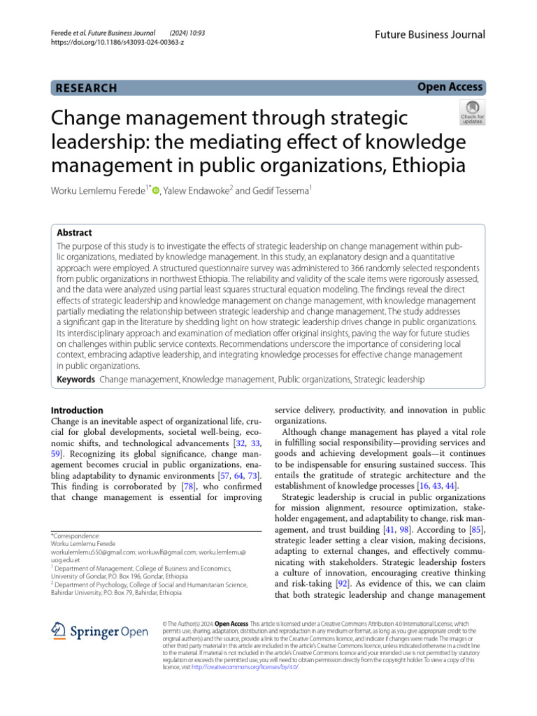 Change Management Through Strategic Leadership: The Mediating Effect of ...