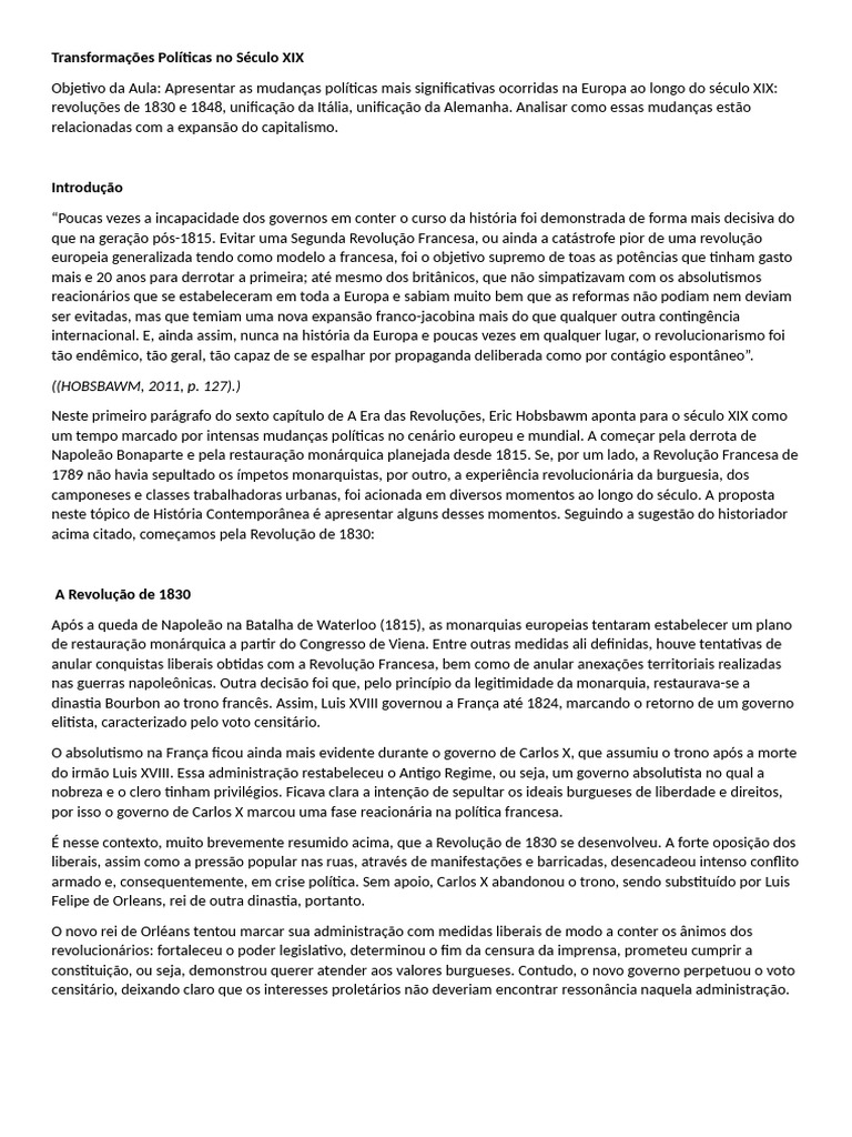 Transformações Políticas na Europa do XIX | PDF | Império Alemão ...