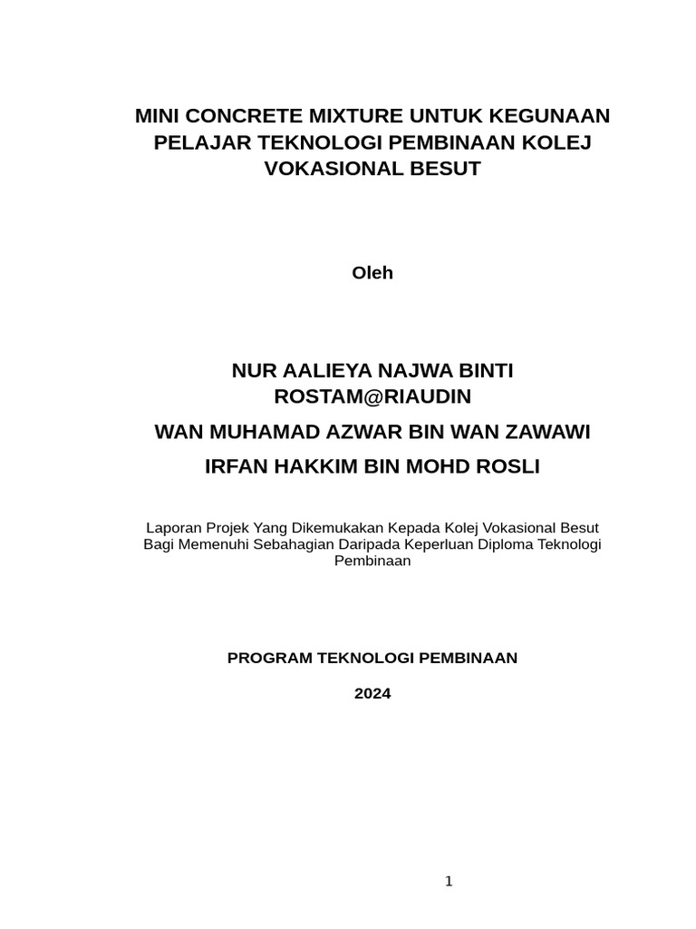 Mini Mixer Simen untuk Pelajar Vokasional | PDF