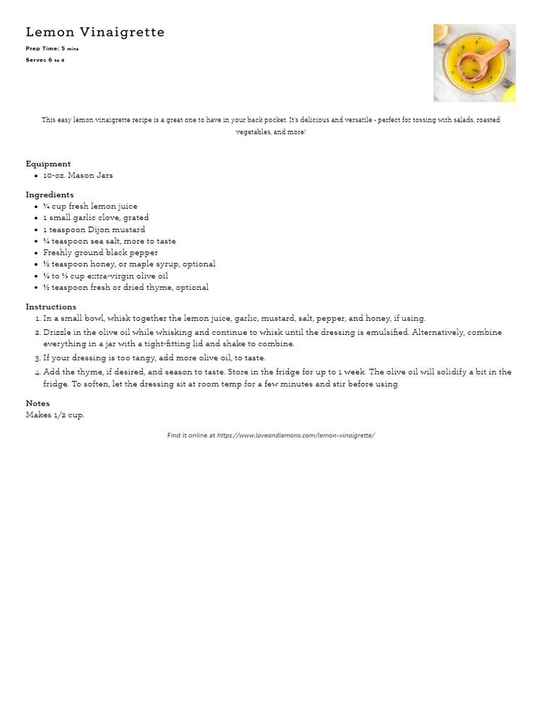 Lemon Vinaigrette - Love and Lemons | PDF