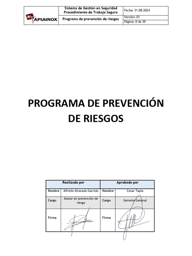 Programa de Prevención de Riesgos 2024 | PDF | Business | La seguridad