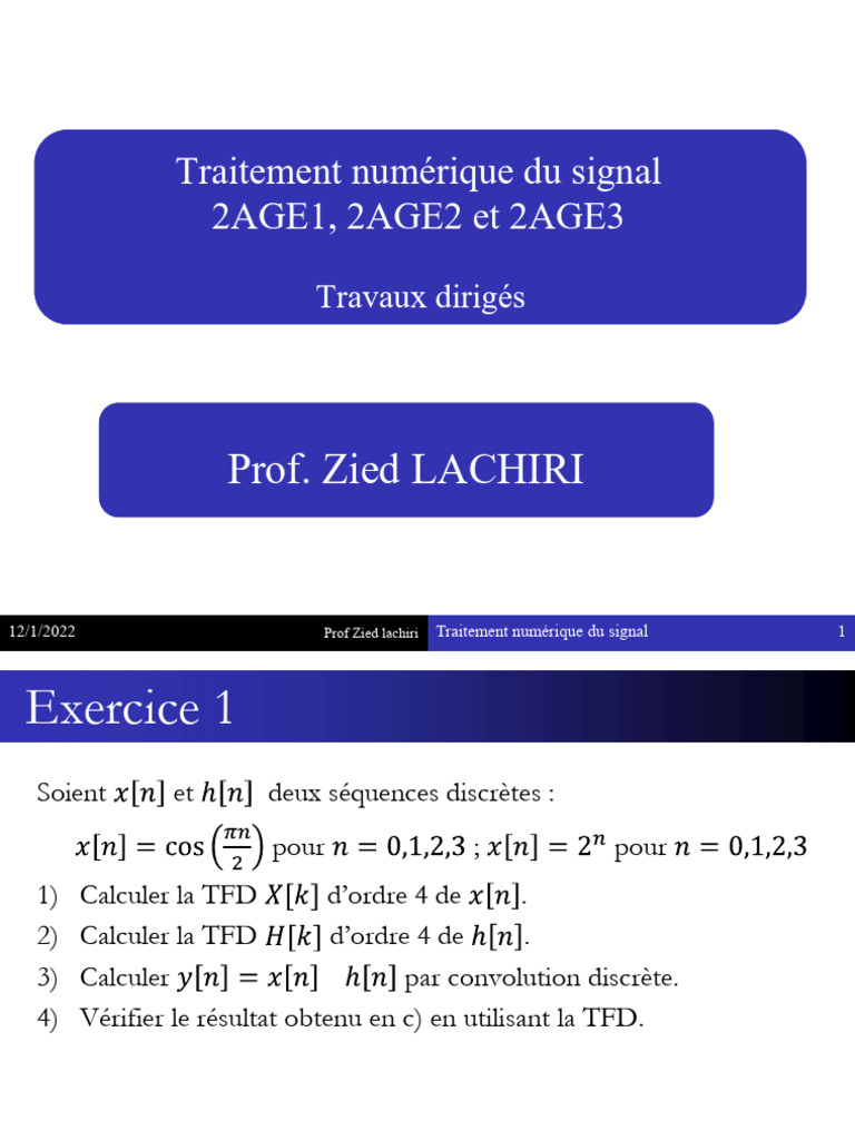 Exercices de Traitement Numérique du Signal | PDF | Transformation de ...