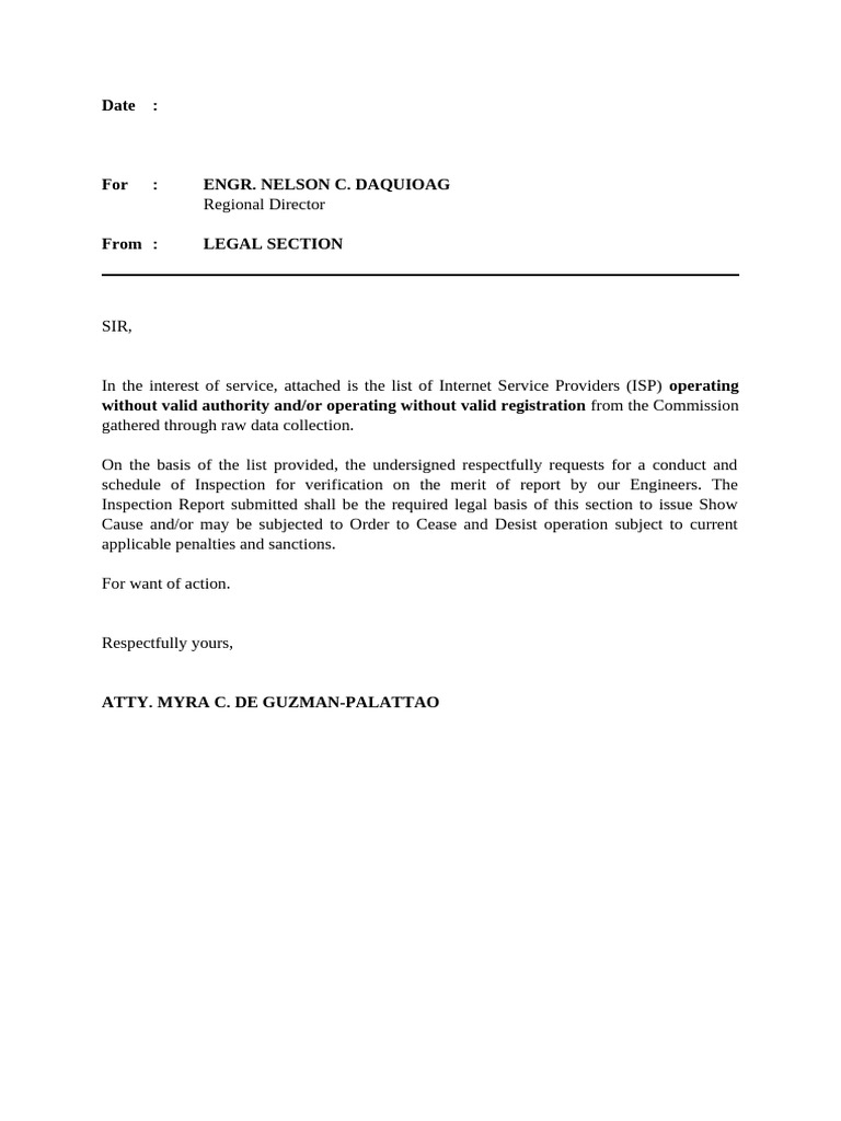 Request for ISP Inspection Report | PDF | Information And ...