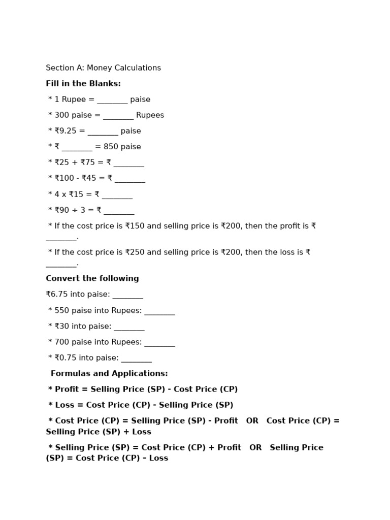 Money Calculations and Word Problems | PDF | Prices | Cost