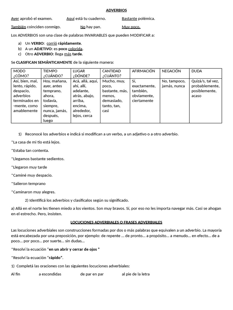 Clasificación y Uso de Adverbios | PDF | Adverbio | Unidades Semánticas