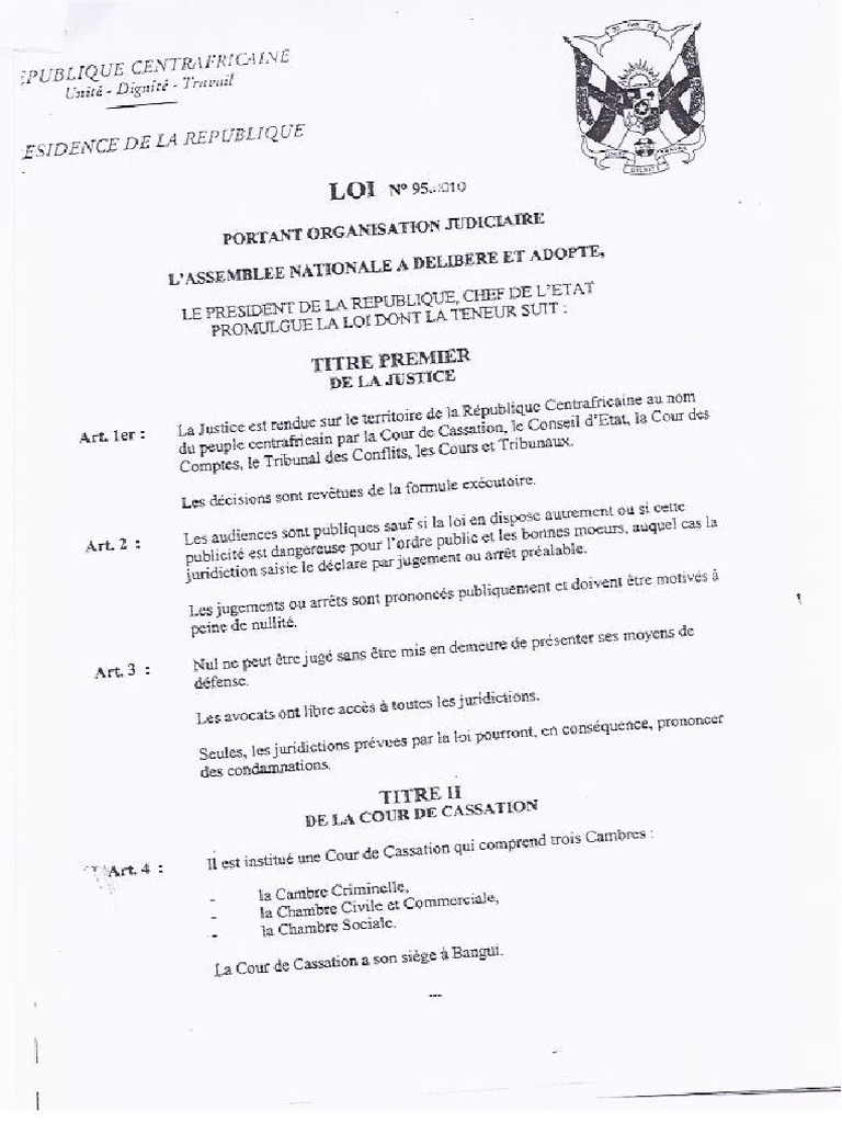 Loi Portant Organisation Judiciaire en RCA | PDF