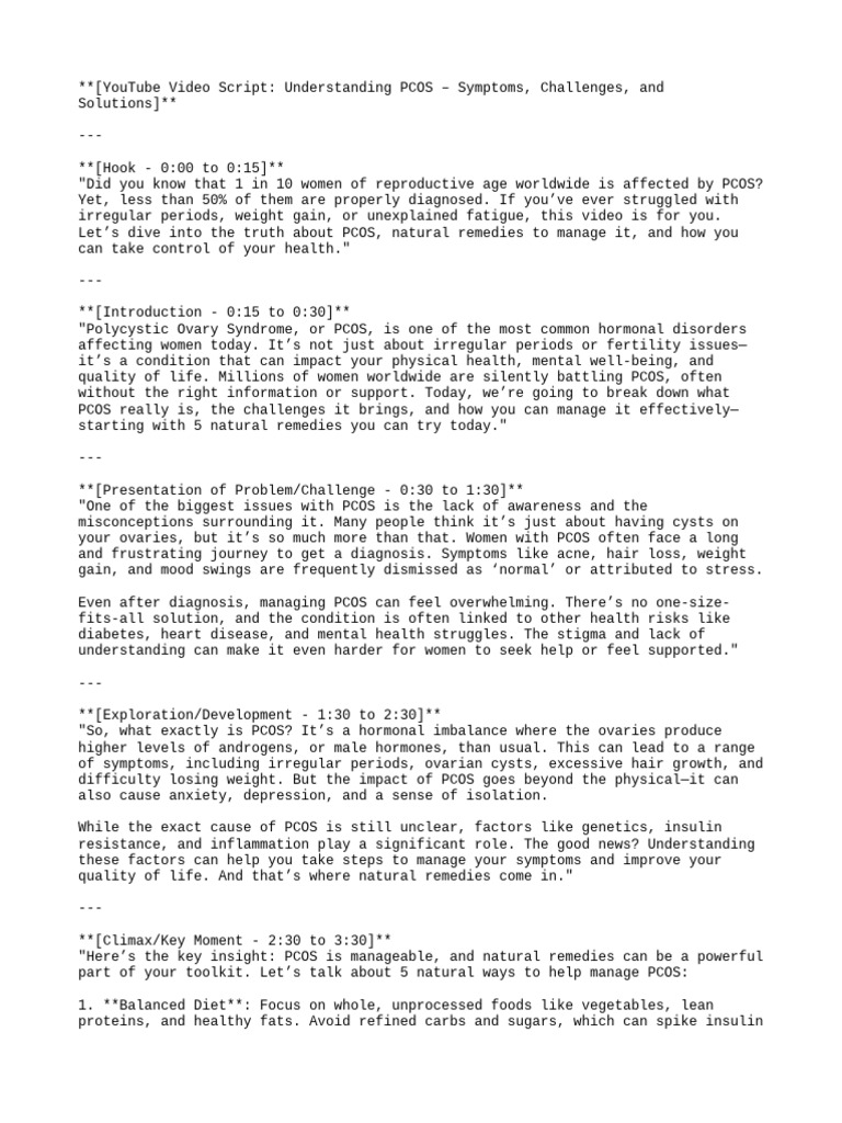 Video idea script | PDF | Polycystic Ovary Syndrome | Medical Specialties