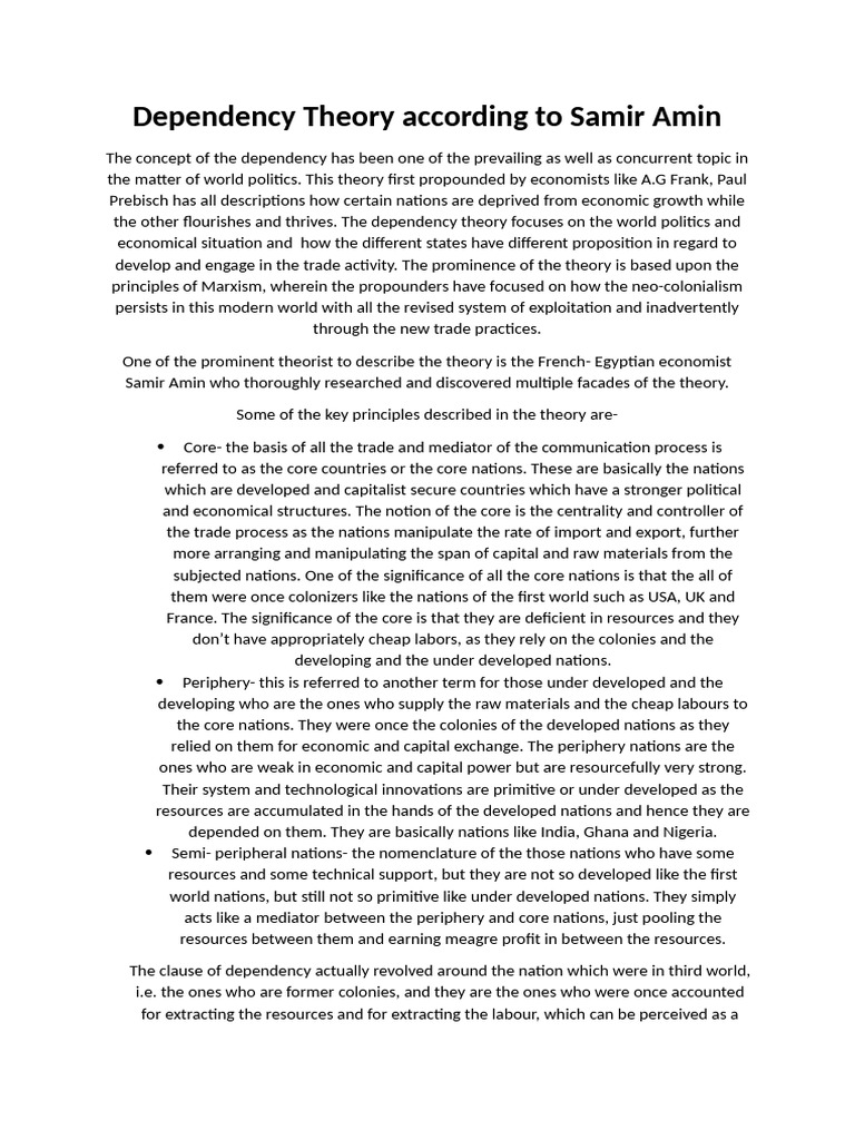 Samir Amin's Dependency Theory Explained | PDF | Exploitation Of Labour ...