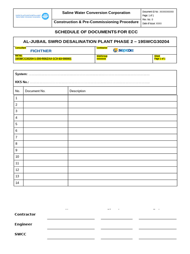Al-Jubail SWRO Phase 2 Document Schedule | PDF
