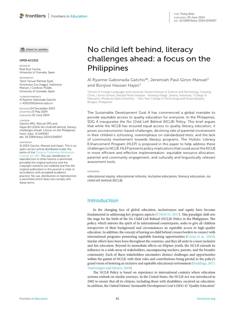 No Child Left Behind Literacy Challenges Ahead A Focus On The ...