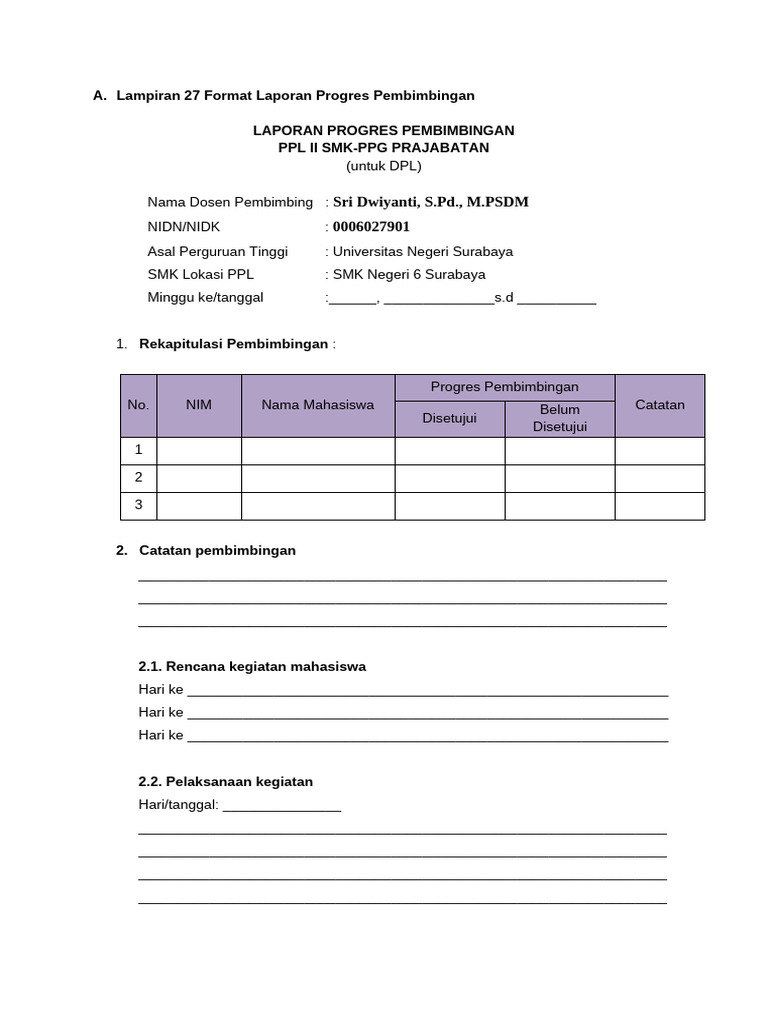 Format Progres Pembimbingan | PDF