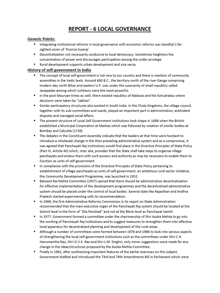 Local Governance and Decentralization in India | PDF | Governance ...